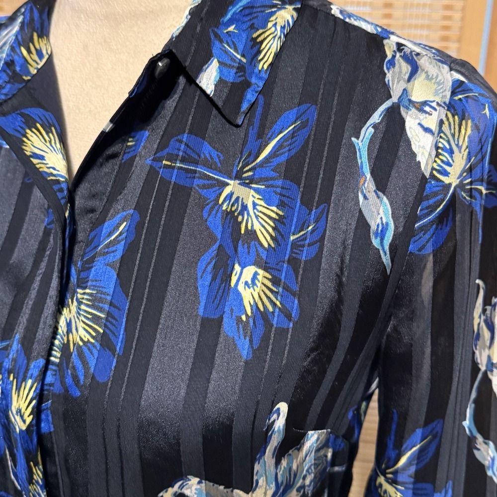 Banana Republic 2 Petite Blue Shirt Dress Button Preppy Midi 3/4 Sleeve FitFlare - Picture 4 of 13